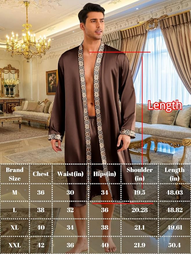 ChiaoLezhee Mens Satin Bath Robe with Shorts Set, Silk Paisley Kimono Lightweight, Soft Long Sleeve Sleepwear