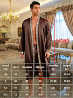 ChiaoLezhee Mens Satin Bath Robe with Shorts Set, Silk Paisley Kimono Lightweight, Soft Long Sleeve Sleepwear
