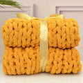 Wttfc Chunky Knit Throw Blanket, Handmade Soft Chenille Yarn Throw Blanket, Thick Cable Knitted Blankets, Large Rope Knot Crochet Blankets for Couch Sofa Bed Home Decor,Ginger Yellow,150x200cm