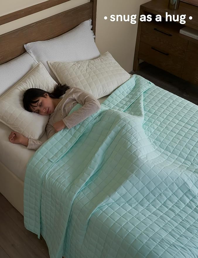 YnM 12lbs Weighted Blanket for Adults, Heavy Bed Throw Blanket with Cooling Glass Beads for All Season Use, Ideal for ~110lbs (60x80 Inches, Queen, Mint Green)
