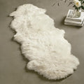 Genuine Sheepskin Rug with Little Patches | Premium Ivory White Fluffy Sheep Skin Carpet for Bedroom Fireplace | Soft Wool Throw Blanket for Elder, Pet | Luxurious Fur Rug for Chair, Sofa, 2FT×6FT