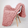 huraty Large Chenille Throw Blanket Chunky Hand Knit Bed Throw 59x79 Blush Warm Blanket for Adults Kids Boho Home Decorations