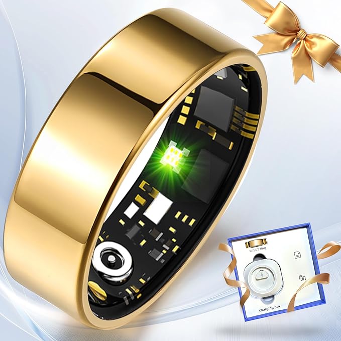 Smart Ring Health Tracker for Women Men, Sleep Tracker with Heart Rate,SPO₂,Blood Pressure, Fitness Ring for Activity Monitoring, No Subscription, Step Tracker Ring for iOS&Android (Gold, #9)