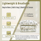 ALEISSEL White Botanical Cotton Comforter Twin Size - 2PC Lightweight Bedding Sets with Down Alternative Fill, Luxurious Pale Mustard Reversible Design (1 Comforter, 1 Pillowsham)