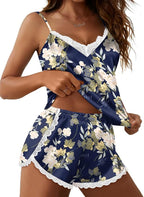 Ekouaer Satin Pajama Set for Women 2 Piece Silky Lingerie Sleepwear Lace Camisole Pj Shorts Set Soft Nightwear S-XXL