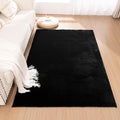 SHACOS Silky Soft Faux Rabbit Fur Area Rug 3'x5' Non Slip Washable Padded Medium Thick Rugs Fluffy Cozy Indoor Modern Carpet for Living Room Bedroom Dining Room Kids Room Dorm Home Decor, Black