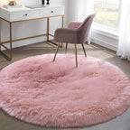 Pink 5'X5' High Pile Shag Rug, Fluffy Round Rug for Girls/Boys Room, Soft Circular Carpet for Nursery, Fuzzy Plush Rug for Dorm