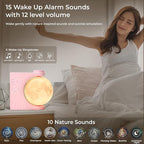 Sunrise Alarm Clock, Wake-Up Light Moon Lamp with Colourful Light Mode, 10 Fairy Sounds, 30/60/90 Timer & Dual Alarms for Girls/Teens, Cute Bedside Companion for Nursery/Kids Room (Blush Pink)