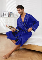 Vulcanodon Men’s Satin Robe Lightweight,Men's Luxurious Silk Kimono Bathrobe