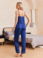 Ekouaer Women Silk Satin Pajamas Sleeveless Pjs Set 2 Piece Summer Loungewear Sleepwear with Pockets S-XXL
