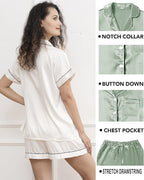 WJing Yi Jia 5Pcs Womens Soft Satin Pajama Set XS-4XL Button-Down Silk Pajamas Floral Sleepwear Bridal Pjs Lounge Pj Sets