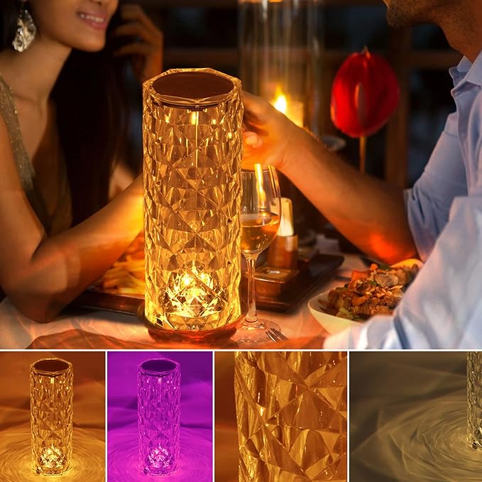 BGFHome Crystal Table Lamp RGB Color Changing Night Lights (2 Pack) Crystal Rose Diamond Touch Lamp for Bedroom Living Room Decor (Remote & Touch Control)