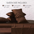 MR&HM Satin Bed Sheets, Queen Size Sheets Set, 6 Pcs Silky Bedding Set with 15 Inches Deep Pocket for Mattress (Queen, Brown)
