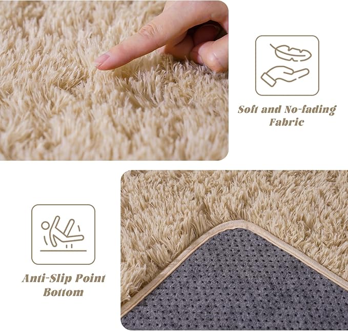 Beige Rugs for Bedroom 6x9 ft - Ultra Soft Faux Fur Area Rug - Plush Non-Slip Shaggy Carpet for Living Room, Cozy Fluffy Rug for Kids Boys Girls Dorm Nursery Room, High Pile Floor Carpet