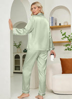 DOLOS Silk Satin Pajama Set for Women Short/Long Sleeve 2-Piece Silky Pajamas for Women Button Down Pjs Sleepwear Loungewear