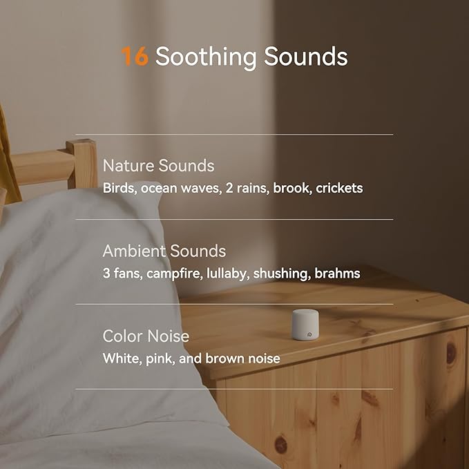 Dreamegg Portable Travel White Noise Machine for Sleep, Features Powerful Battery, Egg-Sized, 16 Nature Sounds, Timer, for Baby Adults Office Privacy Home Gift, Cream