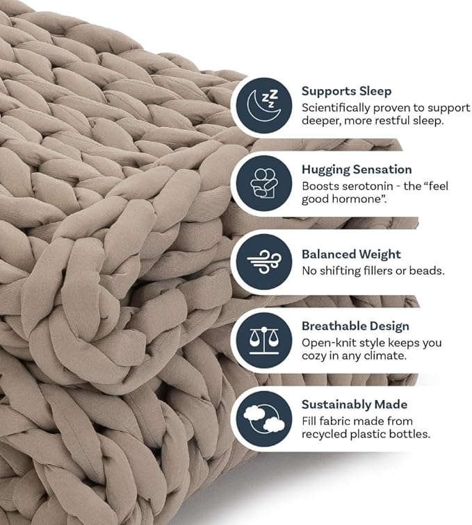 Nuzzie Original Knit Weighted Blanket- Breathable, Cooling, Hand Made Knit Throw Blanket for Sleep - Machine Washable, Stylish Decor Design (Taupe, King | 28lbs | 80"x80")