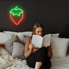 ENUOLI Strawberry Neon Sign Red Green Color Led Sign Fruit Shape Neon Light for Bedroom Wall Decor, Strawberry LED Neon Light, Bar, Fruit Shop,Kids Room Gift