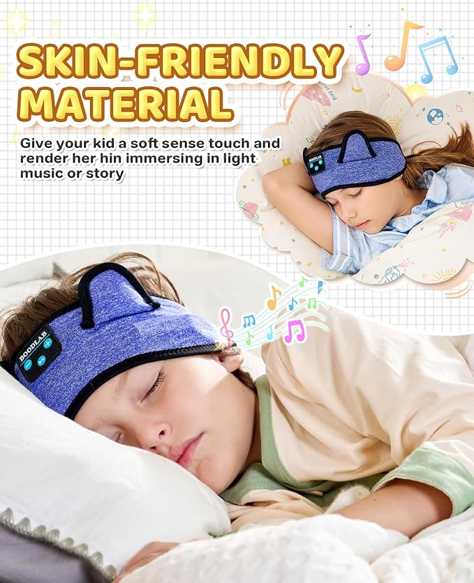 Kids 3-in-1 Headband Headphones-Wireless Bluetooth & Wired 3.5mm Jack, Ultra-Thin Speakers, Adjustable Fit for Toddlers, Safe Volume - Ideal for School/Travel/Sleep/Home, Gift for Boy& Girl