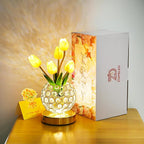 Birthday Gifts for Women Mothers Day Gifts/ for MomTable Lamp, 3 Color Crystal Flower Bedside Lamps Infinitely Dimming with USB Charge Small Night Light,Nightstand Touch Lamp for Bedroom (pink-tulip)