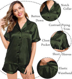 LecGee Womens Silk Satin Pajamas Short Sleeve Loungewear Two-Piece Sleepwear Button-Down Pj Set