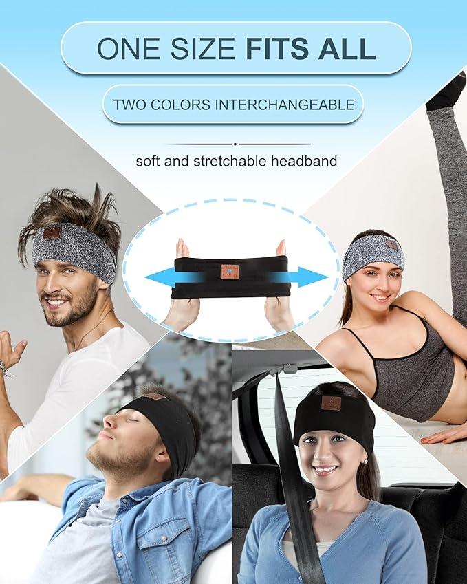 2-Pack Sleeping Headphones, Headband Headphones with Ultra-Thin HD Stereo Speaker, Bluetooth Headband for Sports, Workouts, Insomnia, Yoga, Air Travel, Meditation - Gray&Pattern Black