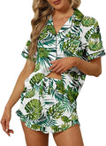 SAPJON Satin Silk Pajamas for Women 2Pcs Ruffle Notch Collar Sleepwear Button Down Short Sleeve Shorts Pjs Set Loungewear
