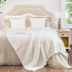 Waffle Knit Twin Blanket, Luxury Cozy Chunky Knit Twin Blanket for Couch, 60 x 80 Inch Thick Ultra-Soft Feather Yarn Knitted Blankets for Sofa, Bed, Home Decor - Off White