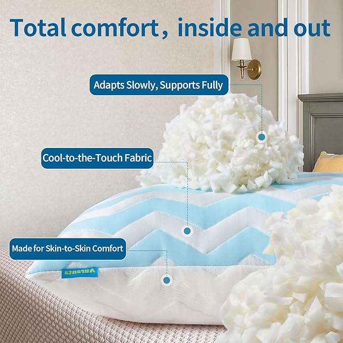 Dreamara Cooling Bed Pillows King Size – Adjustable Loft Shredded Memory Foam Pillows for Side, Back & Stomach Sleepers, Supportive & Breathable for Hot Sleepers (Blue)