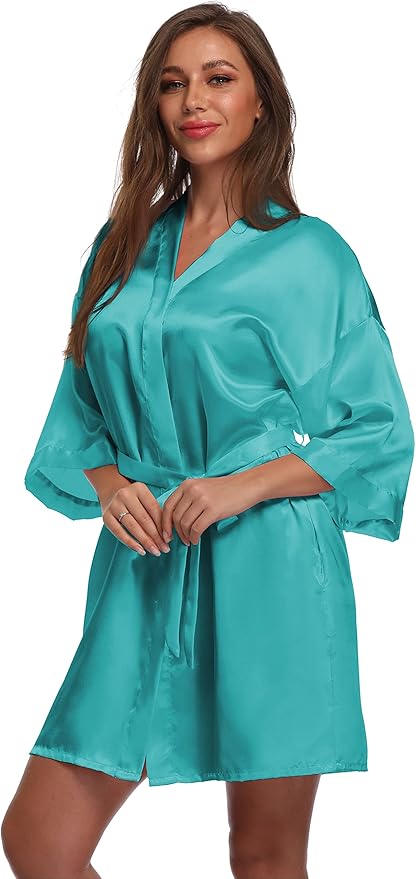 Women's Satin Short Robe Bridesmaid Bride Wedding Party Robes Silky Sleepwear Loungewear