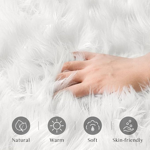 Ashler faux fur rug, Fluffy Shaggy Area Rug Ultra Soft 2.2 x 6 Feet Rectangle Fur Rug, White Fuzzy Rug Machine Washable Shag Rug, Nursery Decor Throw Rugs for Bedroom, kids room, Living Room