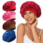 4Pcs Satin Bonnet Silk Bonnet, Hair Bonnet for Sleeping, Elastic Wide Band Silk Sleep Cap, Soft and Breathable