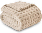 NEWCOSPLAY Super Soft Twin Blanket Linen Premium Silky Flannel Fleece 3D Waffle Checkered Lightweight Bed Blanket All Season Use (Linen, Twin(60"x80"))