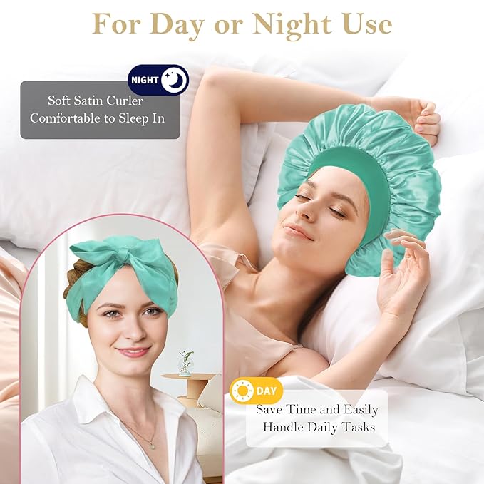 Satin Heatless Hair Curler Curls Overnight Hair Curlers to Sleep in, Hair Curlers No Heat Curls Overnight, Heatless Curling Set for Women Long Hair - 8 Pcs (Green)