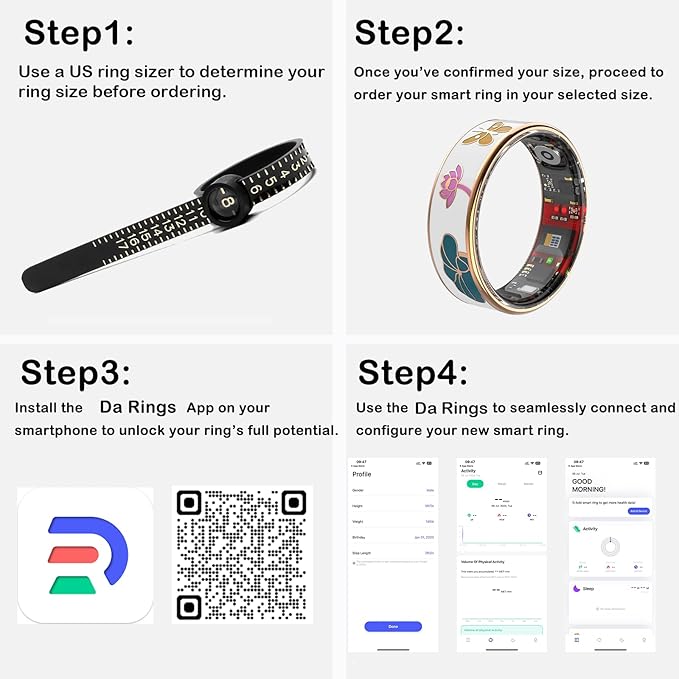 Yihou Smart Ring for Women with Enamel Health Ring Fitness Ring Fitness Tracker with Sleep Heart Rate Monitoring Distance Pedometer Calorie for Android iOS 10
