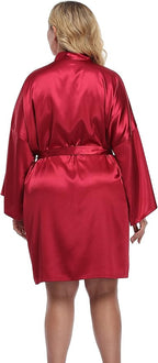 Women's Plus Size Short Silky Bathrobes Satin Kimono Robes Bride Bridesmaid Loungewear Soft Nightgown