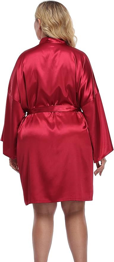Women's Plus Size Short Silky Bathrobes Satin Kimono Robes Bride Bridesmaid Loungewear Soft Nightgown