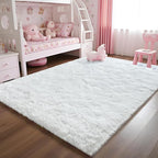 ISEAU Super Soft Fluffy Rugs Shag Area Rug for Bedroom Living Room Fuzzy Mat Plush Anti-Slip Carpets Bedside Mats for Boys Girls Teen Room Nursery Home Decor, 3ft x 5ft, White