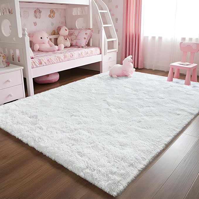 ISEAU Super Soft Fluffy Rugs Shag Area Rug for Bedroom Living Room Fuzzy Mat Plush Anti-Slip Carpets Bedside Mats for Boys Girls Teen Room Nursery Home Decor, 3ft x 5ft, White