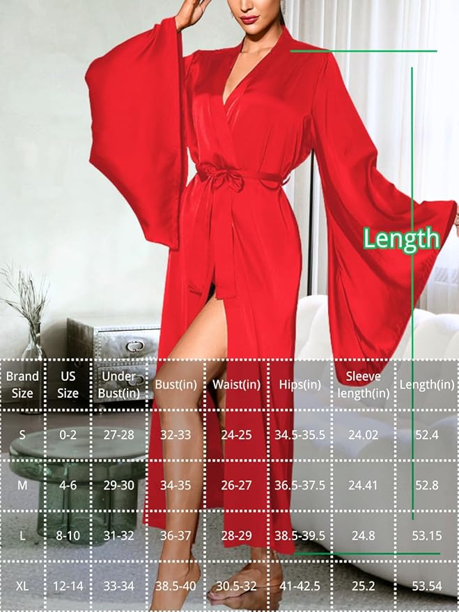 ChiaoLezhee Satin Long Robe For Women, Soft Lightweight Silk, Bride Wedding Night, Bridal Bathrobe Sexy Bathrobes Bridesmaid