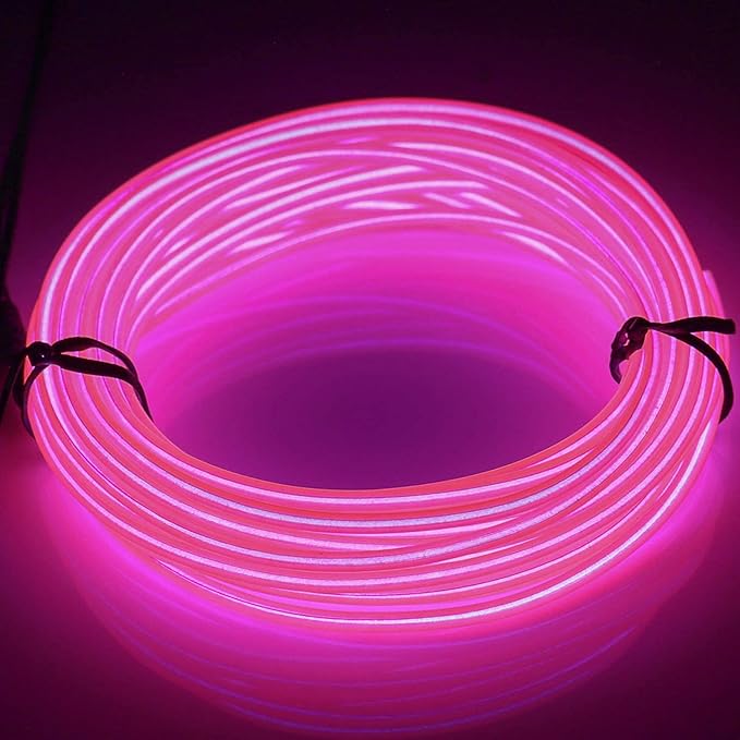 JIGUOOR USB Rechargeable EL Wire 32.8ft/10m (5mx2) Bright Neon Light Strip 360° Illumination Neon Tube Rope Lights for DIY, Festival, Party Decoration, Halloween, Chrismas (32.8ft/10M, Pink)