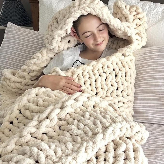Hand Knit Throw Blanket 39x47 Warm Chunky Knit Bed Throw Soft Chenille Blanket for Sofa Couch Cozy Room Decor Fuchsia