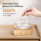 Lecdura Glass Essential Oil Diffuser with Glass Reservoir & WoodBase, 200ml Ultrasonic Lock Color Timer Auto-Off 7 Color Light Aroma Glass Dome Diffuser for Home Office Bedroom Yoga