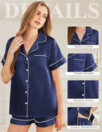 Silk Pajamas for Women Short Sleeve Sleepwear Soft Button Down Loungewear 2 Piece Satin Pjs Shorts Set S-XXL