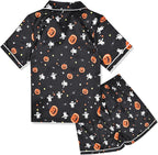 QPANCY Kids Satin Pajamas Sets Baby Boy Girl Button-Down Silk Sleepwear 2 Piece Short Sleeve Loungewear Clothes Set