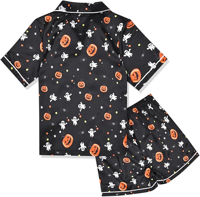 QPANCY Kids Satin Pajamas Sets Baby Boy Girl Button-Down Silk Sleepwear 2 Piece Short Sleeve Loungewear Clothes Set