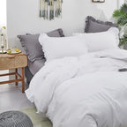 Cottonight Ruffle White Comforter Set California King Farmhouse Shabby Bedding Comforter Set Ruffled Friange White Blanket Quilts Soft Breathable Bedding Set for Cal King Bed