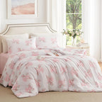 Nayoroom Pink Bow Duvet Cover Queen Size Coquette Pink Floral Duvet Cover 3 Pieces Soft Lightweight Microfiber Girls Cute Aesthetic Dorm Bedding Set