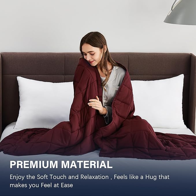 CuteKing Weighted Blanket for Adults: Weighted Blanket with Premium Glass Beads - Breathable Heavy Blanket for Comfort Sleep - Thick Blanket for Adult All Season (15lbs, 48"x72", Claret Red)