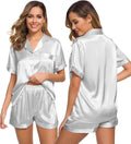 SWOMOG Womens Silk Satin Pajamas Set Short Sleeve Sleepwear Button Down Top and Shorts Loungewear 2 Piece Pjs Set XS-3XL